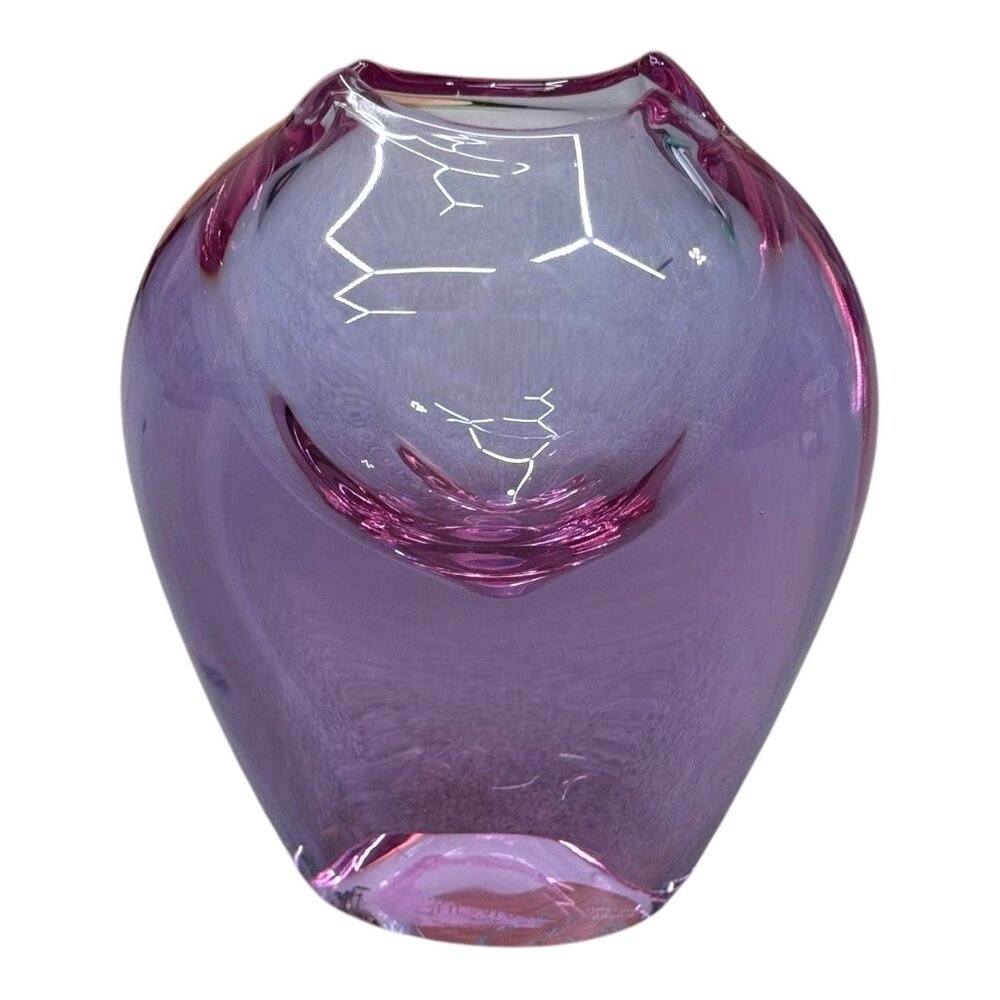 Bohemia Crystal Vase Handcrafted In Czech Republic 4.25” Purple & Pink Art Glass